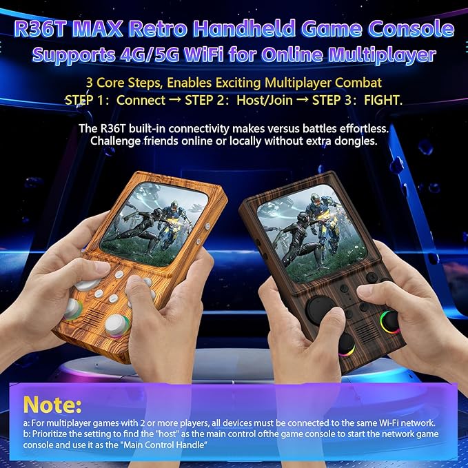 R36TMAX Retro Handheld Game Console, 4 Inch IPS HD Screen Retro Gaming Console,Supports WiFi Networked Fighting and OTG,Compatible with a Large Variety of Classic Games,Built-in 64G,Wood Grain Brown