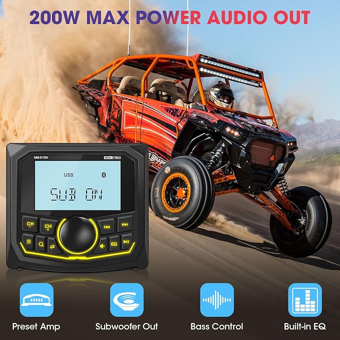 Waterproof Bluetooth Radio for Golf Cart: DOVOX Boat Marine Gauge Stereo - 2.8 Inch LCD Display AM FM USB AUX Subwoofer 200W Output - Gift for Golfer