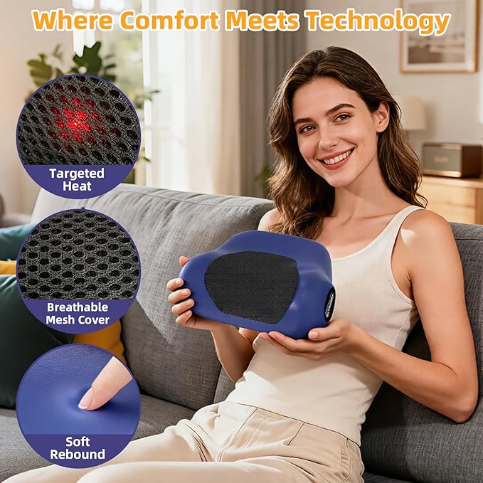 Neck Massager with Heat, Neck Massager Pillow with 3 Modes & Heat, 3-in-1 Wireless Electric Shoulder Massage with 2000mAH, Gift for Women Men Christmas