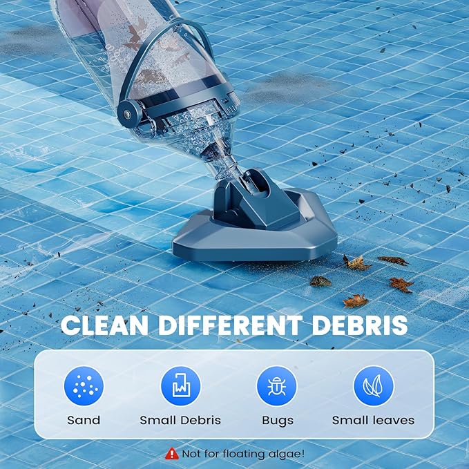 Enhulk Rechargeable Handheld Cordless Pool Vacuum for Above Ground Pool and Inground Pool, 60-Minute Runtime,Powerful Suction up to 18.5 gallons/min, Efficient Leaf and Debris Removal, PC10 Pro