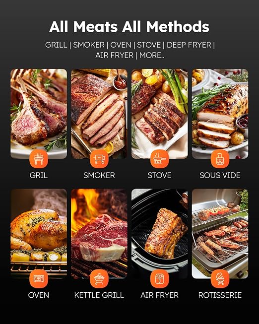 Smart Bluetooth Wireless Meat Thermometer Digital, Standalone Base, 6 Sensors Accuracy, Instant Read Food Thermometer for Kitchen, BBQ, Grill, Oven, Smoker, Grey