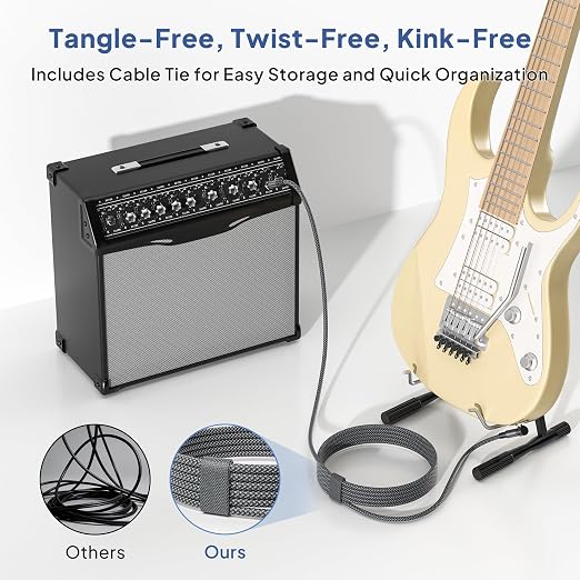 Elebase 1/4 Inch TRS Instrument Cable 3.3ft 2-Pack,Right-Angled to Straight 6.35mm Male Jack Stereo Audio Cord,6.35 Balanced Interconnect Line for Electric Guitar,Bass,Keyboard,Mixer,Amplifier,Speaker
