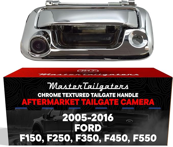Master Tailgaters Chrome Tailgate Handle with Backup Camera Replacement for Ford F150 F250 F350 F450 F550 (2005-2016) | IP68 Waterproof | Parking Grid Lines Available | Easy to Install