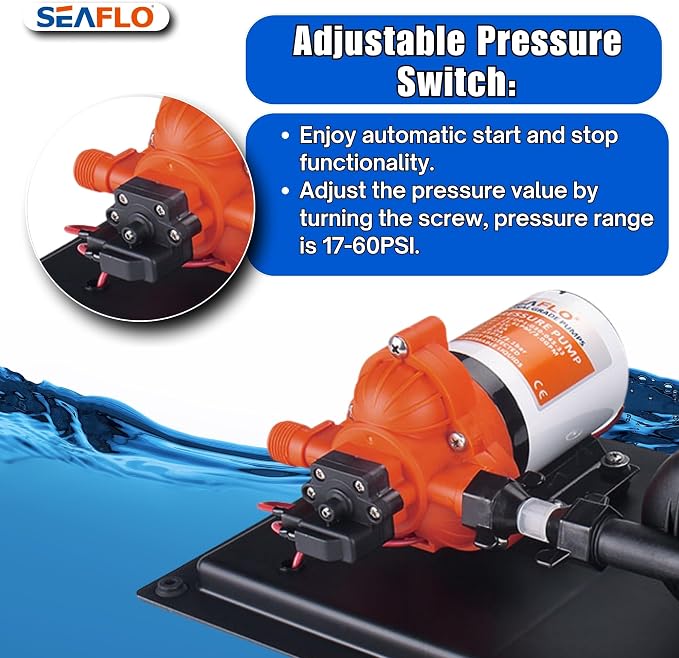 SEAFLO 33 Series Water Pump and Accumulator Tank System - 115V, 3.3 GPM, 45 PSI, 0.2-Gallon Tank | Reduces Cycling | For Marine, RV, Off-Grid, and Home Use | 4-Year Warranty
