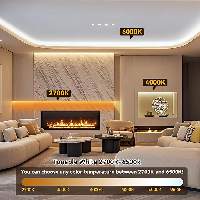 Pandery COB LED Strip Light,CCT Dimmable Strips Light,2700K-6500K,50ft/15m,8mm Wide,CRI90+ 24V LED Strips Kit with Bluetooth APP Control/Music Mode,for Bedroom,Kitchen,DIY Lighting