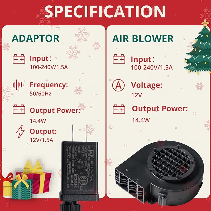 Replacement 1A Blower for Easter Inflatables, 1.25A Adapter for Christmas Yard Inflatable Blow Up Outdoor Holiday Yard Inflatables Decorations Replacement Fan Blower, Adapter, 5 LEDs Bulbs Set