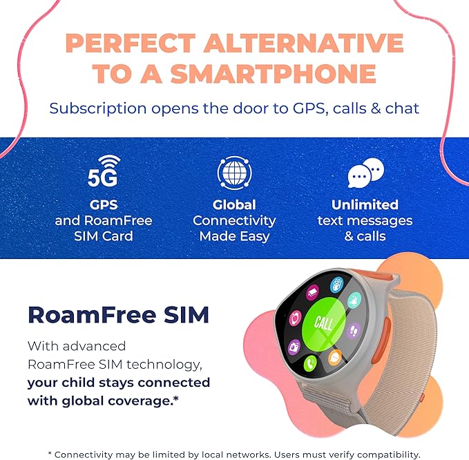 Kids Smart Watch with GPS Tracker Up to 24H Battery Work, SOS, & Parental Controls Smartwatch, Kid Phone Call and Text, Boys & Girls, 4G Smart Watch for Kids Requires Data Plan - First 6-Months Free