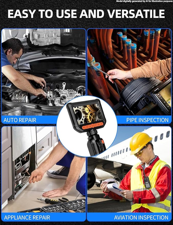 Daxiongmao Endoscope Camera with Lights, 1080P HD Two-Way Articulating Borescope, IP67 Waterproof Snake Camera – Ideal for Inspecting Walls, Vents, Automotive Engines, Pipes – A Tool for Men (5ft)