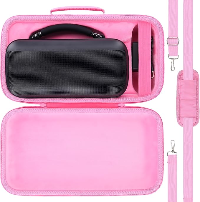 for Bose SoundLink Max Portable Speaker Hard Protective Case, Portable Travel Case Replacement with Shoulder Strap and Handle (Pink Case) - co2CREA