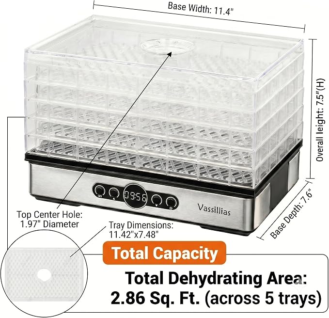 Food Dehydrator Dryer - Dehydrator for Healthy Food, Meat, Jerky, Fruit, Vegetable, Mushroom and Herb, 400W, 158°F, Mini Dryer with 5 BPA-Free Drying Racks and Slide Out Tray, White, Model 904