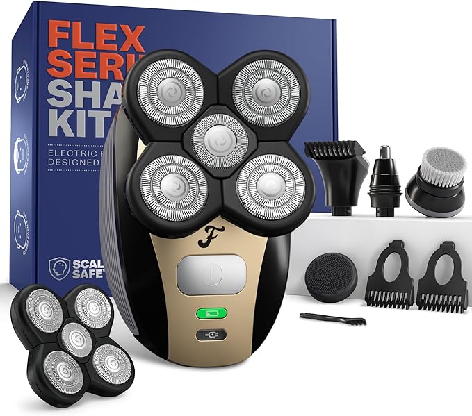 Freebird Electric Head & Body Hair Shaver - Mens Cordless Waterproof Razor with Rotary Blades (FlexSeries, Shaver Kit + One Blade Refill)