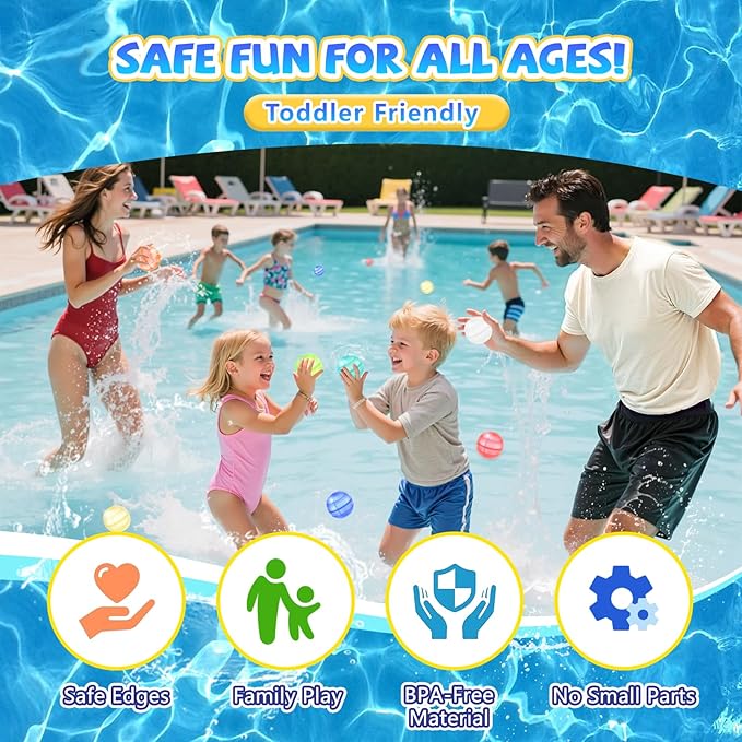 Reusable Water Balloons for Kids & Adults, 35 Pack Refillable Silicone Water Balloons – Quick Fill, Auto Sealing Water Balloon for Pool, Summer Toys Beach Toys for Outdoor Idea Gift, Party Supplies