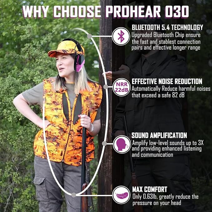 PROHEAR Ear Protection Safety Earmuffs for Shooting Noise Reduction Slim Hearing Protector