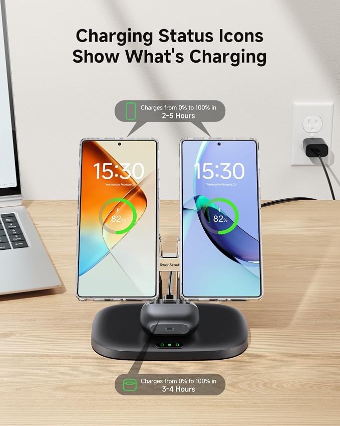 Dual Magnetic Charger for Samsung S26 Ultra, Dual Phone Charger for Samsung Galaxy S26/S25/S24/S23 Series, for iPhone 17/16/15/14 Series, for Galaxy Buds 4 Pro/4/3 Pro/3, SwanScout 706SM