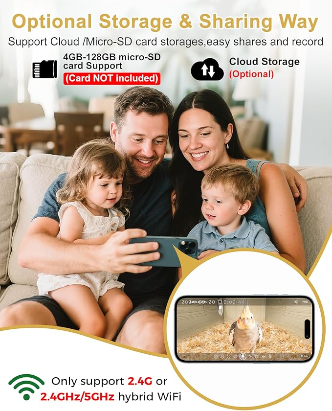 Parakeet Nesting Box,Bird House with Camera,Natural Bird Nest Box with 1080P Wi-Fi Camera, Visual Breeding Record for Pet Bird Budgies, Parrots, Finches, Canaries