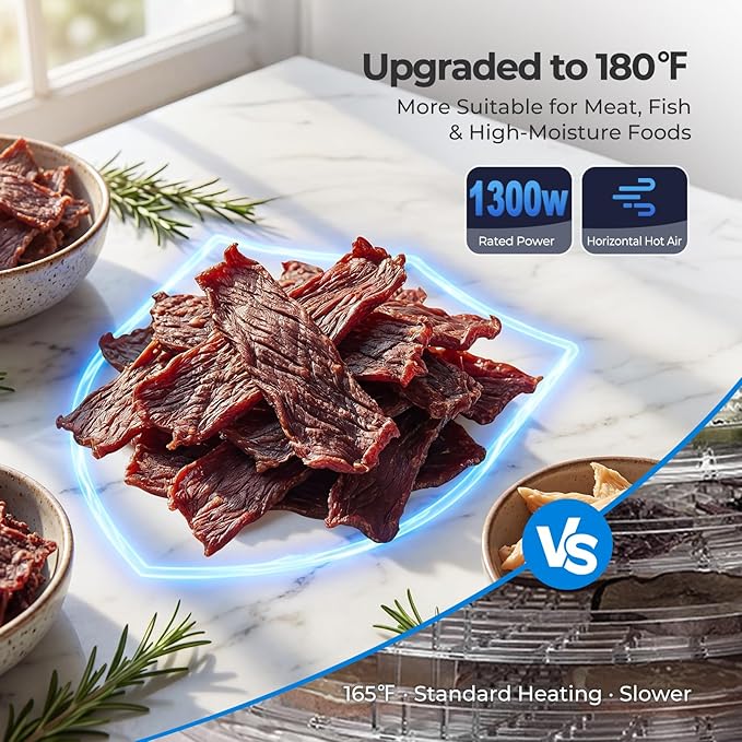 OSTBA Dual Zone Food Dehydrator, 20 Stainless Steel Trays, 1300W Dual Layer Food Dryer, 180℉ Adjustable Temp, 48H Digital Timer, 10 Presets for Jerky, Meat, Fruit, Herbs, Home & Commercial Use