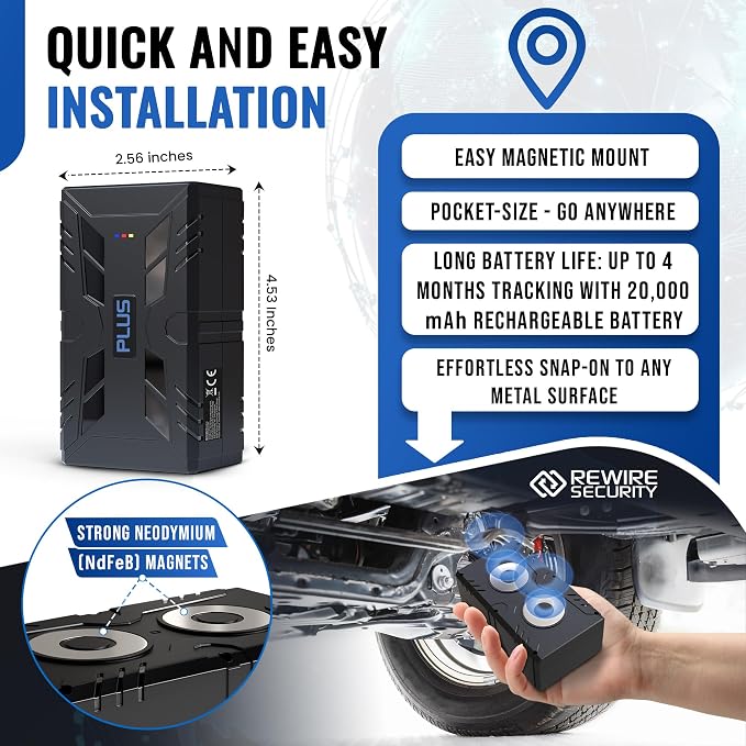 REWIRE SECURITY 104-Plus 4G Magnetic GPS Tracker for Vehicle | Easy Mount | Fits with Car, Van & Motorbike | Live Tracking | Up to 4 Month Battery Life | Low Cost Subscription Plans | Free Trial