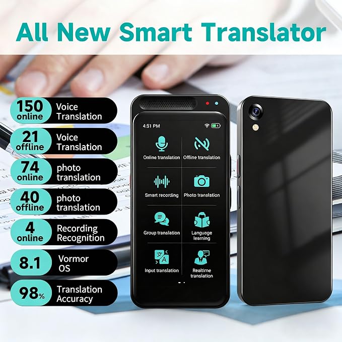 Language Translator Device No WiFi Needed, Tradutor de Idiomas, Upgrade AI Translator Support ChatGPT, Real Time Voice Translation with 150+ Languages, Offline/Photo Translation for Business, Learning
