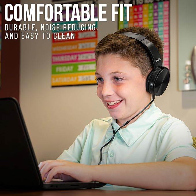 Barks Classroom Headphones with Microphone (Black, 12 Pack) - Wired 3.5mm On-Ear Bulk Headphones for Classroom: Best for Students K-12 Schools (Durable, Inline Microphone, Great Recording Quality)