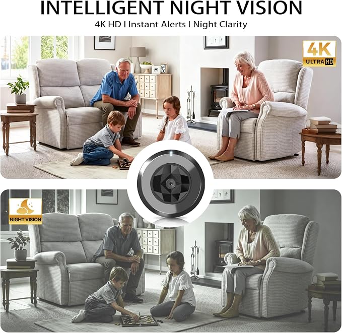 4K Indoor Security Hidden Camera: Mini Spy Camera for Home,Wireless Works with WiFi & Free Cloud Storage,APP Control Smart Motion Detection for Baby/Pet/Parents Surveillance(Deep Black)