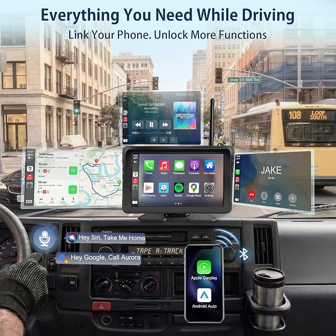 URVOLAX Wireless Backup Camera for Trucks - 7" Portable Apple CarPlay Android Auto Touchscreen Monitor - 10000mAh Solar Magnetic Rear View Camera for Heavy Duty Pickup,Cargo Trailer Van,Box Semi Truck