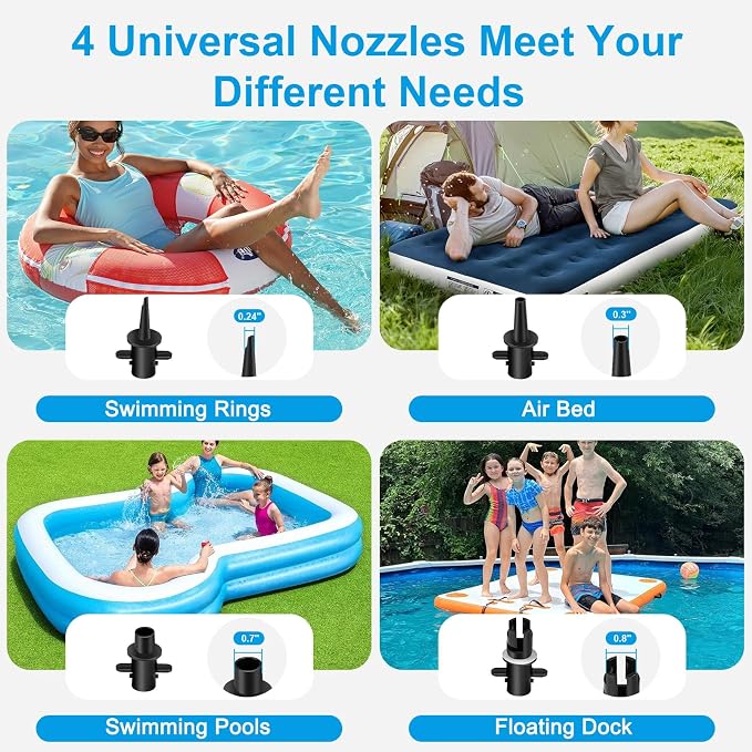 VOFiTNY Electric Air Pump for Inflatables 600W Air Mattress Pump,Portable Bed Pump for Gymnastics Mat Pool Toy Float Raft Airbed Quick Inflate/Deflate with 4 Nozzles 110-120V AC
