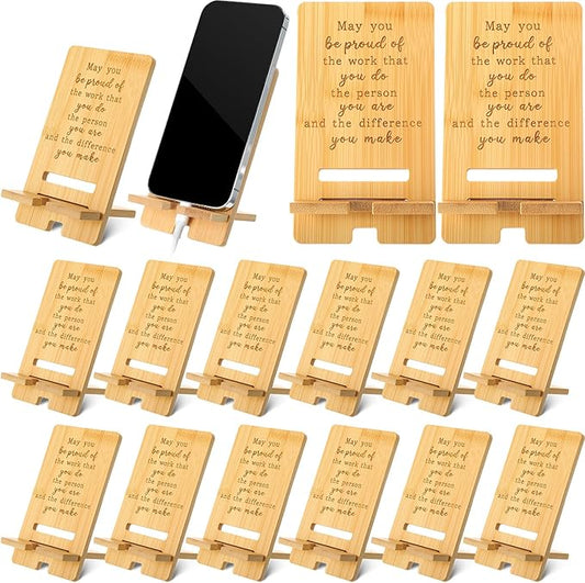 Ripeng 12 Pcs Employee Appreciation Gifts Bulk Bamboo Phone Stand for Desk Office Worker Thank You Gift for Administrative Team Coworkers Staff Graduation Nurse Teacher Week (Vivid Work Pride)