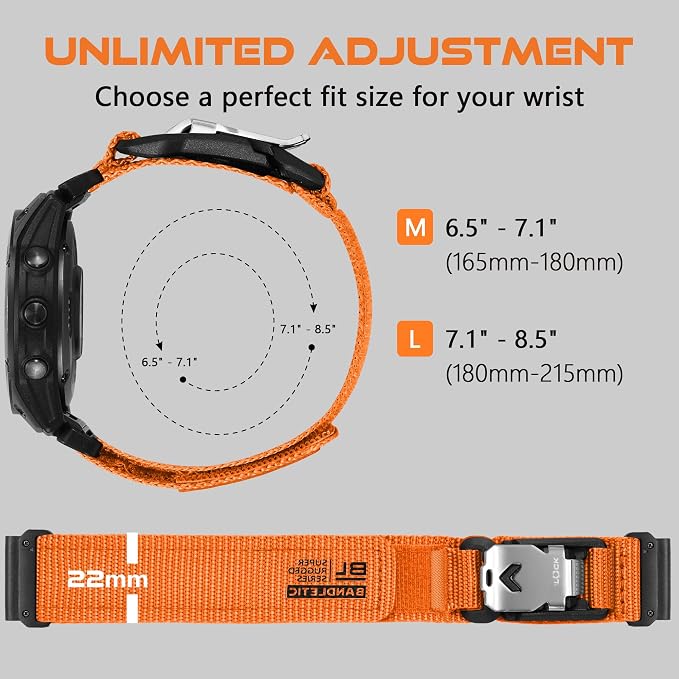 Bandletic Compatible with Garmin Fenix 6 Watch Band - 22mm Easy-Fit Rugged Nylon Strap with Magnetic Fidlock V-Buckle for Fenix 8 47mm/7 6 Pro/5 Plus/Forerunner 965/945/Instinct 3 2/Quatix 7/Approach