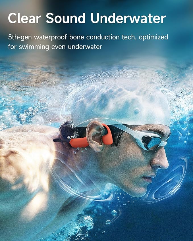 Swimming Headphones, IP68 Waterproof Bone Conduction Headphones, MP3 Mode 32GB Memory, 10H Playtime, Bluetooth 6.0, Open Ear Underwater Headphones for Women, Swimming, Yoga, Aerobics