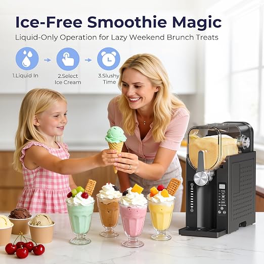 Slushie Machine, No Ice Needed Slushy Maker for Home, Real-Time Temp Display, Frozen Drink Maker with 6 Preset Programs for Ice Cream, Frappés, Milk Shake and More, Charcoal, 1 Pack+6Modes