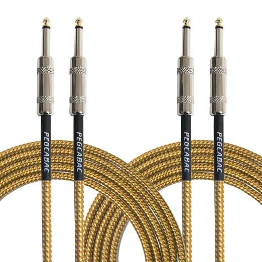 1/4 Inch TS Instrument Cable 10ft 2-Pack,Straight 6.35mm Male Jack Stereo Tip Gold Plated Audio Interconnect Cord for Electric Guitar,Bass,Keyboard,Mixer,Amplifier,Amp,Speaker,Equalizer