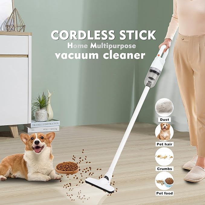 6-in-1 Lightweight Stick Vacuum Cleaner with 100W Powerful Motor, Mini Portable Household Handheld Vacuum Cleaner for Domestic Hard Floors, Carpets and Pet Hair (Silver Cordless)
