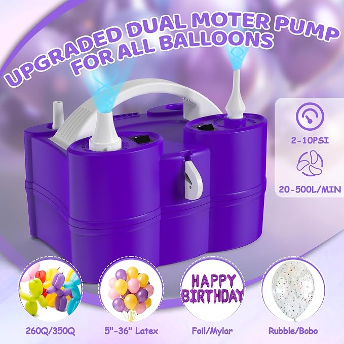 Balloon Pump Electric, 3-in-1 Portable Air Pump for Balloons and Inflatables, Fast Inflator Deflator for Pool Floats, Air Mattress, Birthday Party Decorations