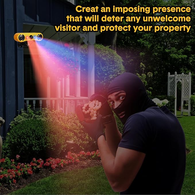 Qualirey Solar Outdoor Motion Sensor Alarm 2 x 129dB Loud Noise Maker 13 Sound Detector Strobe Light, 4 Modes Animal Deterrent Dog Barking Alarm Mount on Ground or Fence for Garden Yard(2 Pack)