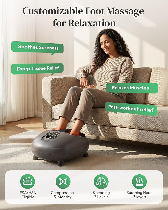 Heycool 2026 Upgrade FSA Eligible HSA Foot Massager, Shiatsu Foot Massager Machine with Heat and Compression for Plantar Fasciitis Neuropathy, Remote Control, Gifts, Size 14