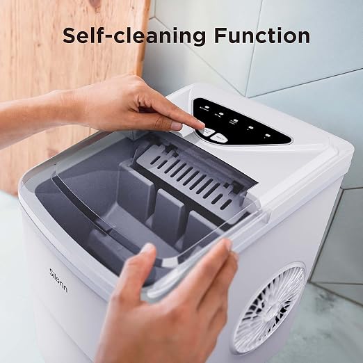 Silonn Ice Makers Countertop, 9 Cubes Ready in 6 Mins, Self-Cleaning Ice Machine with Ice Scoop and Basket, 26lbs in 24Hrs, 2 Sizes of Bullet Ice for Home Kitchen Office Bar Party, White