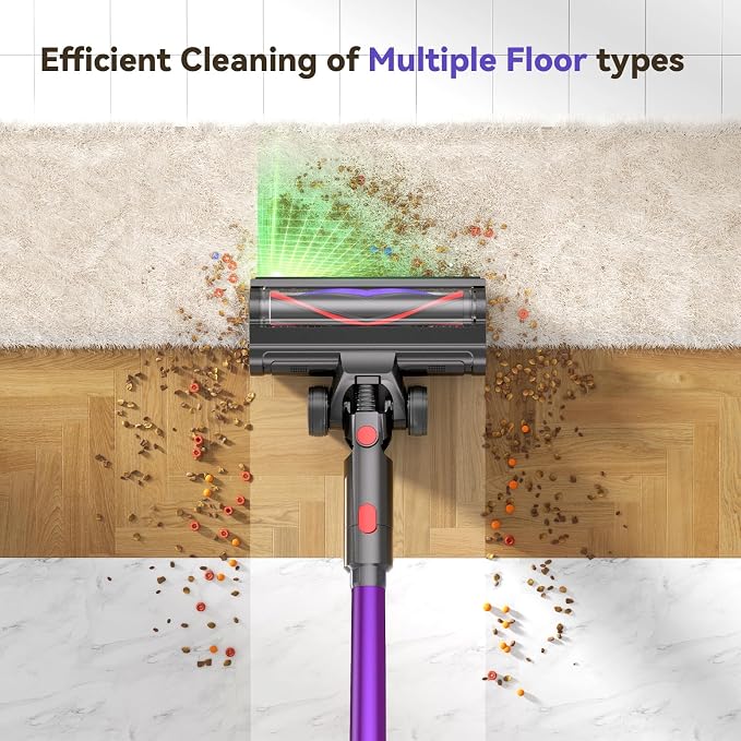 TechRise Cordless Vacuum Cleaner,450W 40Kpa Vacuum Cleaners for Home,Up to 60 Min Runtime,Tangle-Free Brush,8-in-1 Versatile & Self-Standing for Hardwood Floors, Carpets, Pet Hair