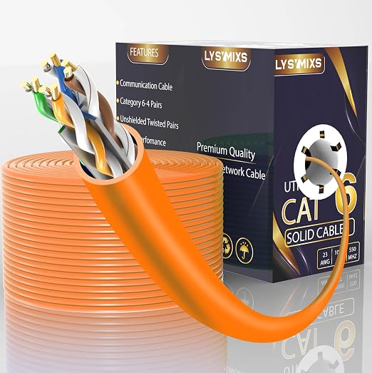 Cat6 Ethernet Cable 1000FT Channel Test Pass, Cat6 1000ft Ethernet Cable 23AWG Solid CCA, Cat6 Cable 550MHZ 10G with Easy Pull Box Orange