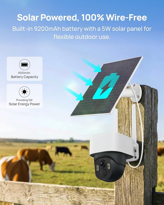 Aurumbach 4G LTE Cellular Solar Security Camera Wireless Outdoor, No WiFi Solar Powered Cameras, 4MP PTZ 360° View, Motion Tracking, Color Night Vision, AI Detection, Built-in eSIM