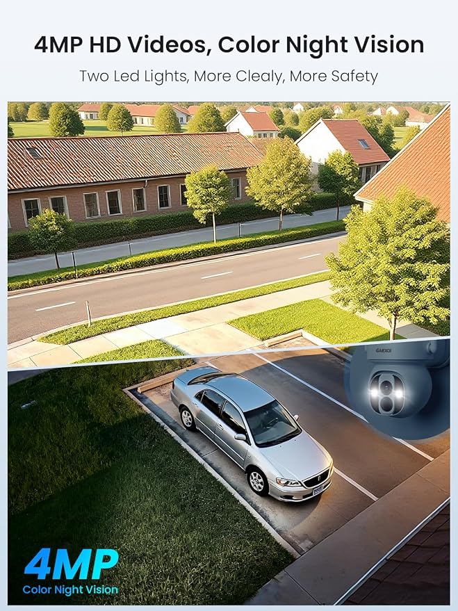 Solar Cameras Outdoor Wireless, No Subscription, Expandable to 10CH, 4 Cam Kit, Home Security Camera System, 4MP Color Night Vision, 360° Pan&Tilt, Auto Tracking, 2.4G/5G WiFi, 64G SD Card