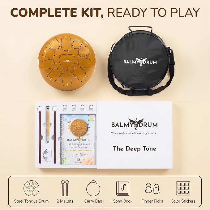 Balmy Drum Steel Tongue Drum 10 inch 11 Notes 440Hz, Handpan Drum with Music Book, Mallets, Carry Bag, Finger Picks, Rain Drum for Outdoor, Meditation Yoga Calming Instruments for Adults Kids (White)