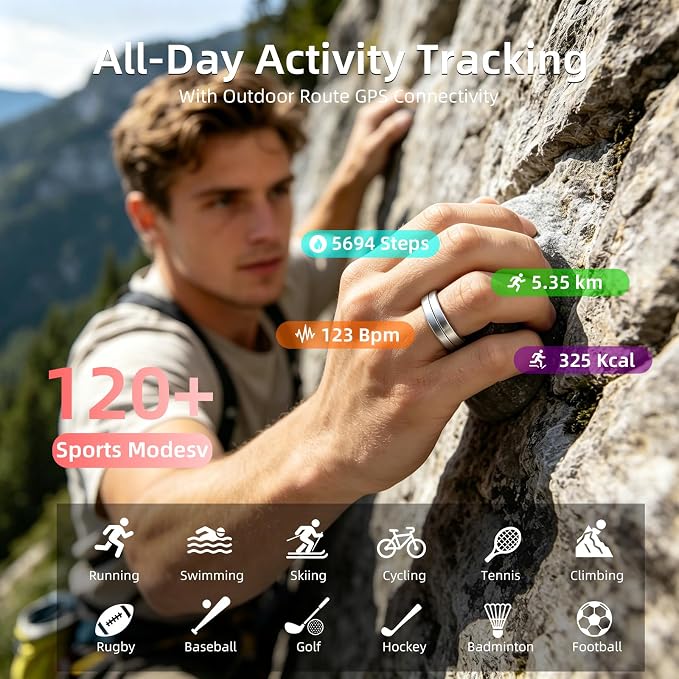 Smart Ring for Women Men, AI Health Fitness Tracker with Sleep, Heart Rate, HRV, Stress, Gesture Photo, IP68 Waterproof, No Subscription, iOS Android (Matte Black,10)