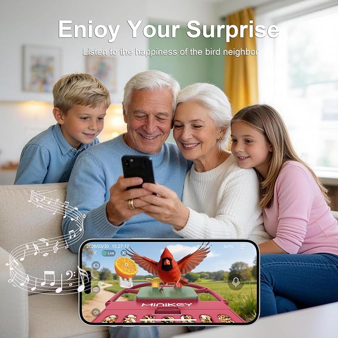 Smart Bird Feeder with Camera Outdoor Birdhouse: AI Identifies 11000+ Species, 2K HD with Arrival Alerts, Attracts Hummingbirds, Dual Squirrel-Proof, Solar Powered, Gifts for Bird Lovers Mom Dad(Red)