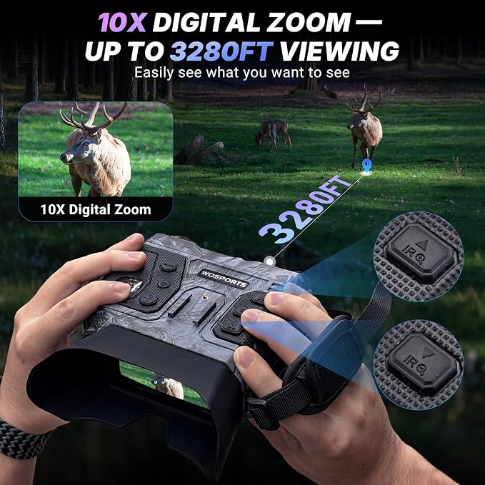 WOSPORTS 4K Night Vision Goggles with 48MP Photo, 3280ft Full Color Vision, 1300ft IR Distance, 3" HD Screen, 10X Optical Zoom, 5000mAh Battery, Binoculars for Wildlife Observation, Gifts for Men