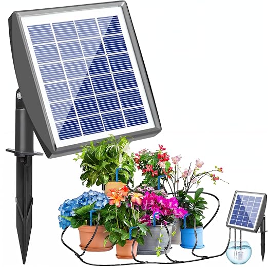 RISINGUP Solar Drip Irrigation System for 15 Potted Plants Outdoor Garden | Automatic Plants Watering System with Anti-Siphoning Device, Programmable Smart Watering for Garden, Balcony, Greenhouse