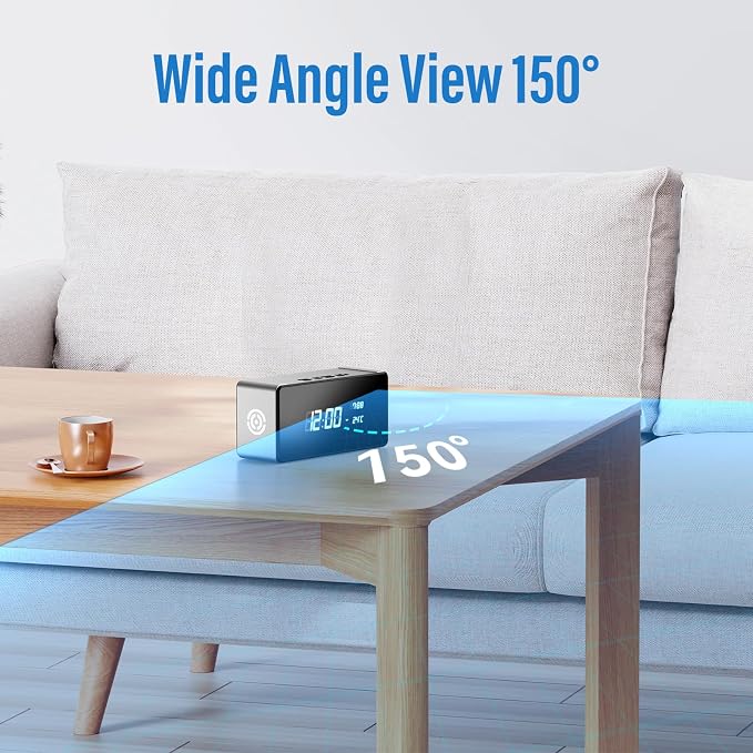 WiFi Hidden Camera Clock - Nanny Cam with 150° Wide-Angle Lens, Night Vision & Motion Detection, Wireless Indoor Hidden Camera for Home Security Monitoring