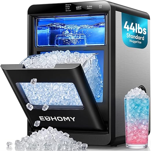 EUHOMY Nugget Ice Maker Countertop, 44Lbs/24H Sonic Ice Maker Machine, Self-Cleaning Pellet Ice Makers with Ice Scoop&Basket, Countertop Pebble Ice Maker for Home/Kitchen/Office