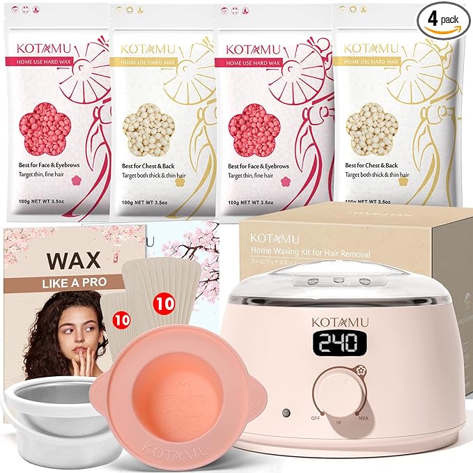 KOTAMU Wax Kit Pink Digital Hair Removal Waxing Kit for Women & Men Hot Wax Warmer Pot for Face, Eyebrow, Body, Brazilian, Bikini, Sensitive Skin Waxing Machine with 25 Accessories for Home Salon