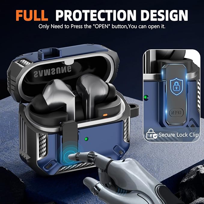 Lock Fit Designed for Samsung Galaxy Buds3 FE (2025) / Buds3 Pro (2024) / Buds 3 Case (2024),with Cleaning kit Full Body Shockproof Carbon Fiber Protection Design