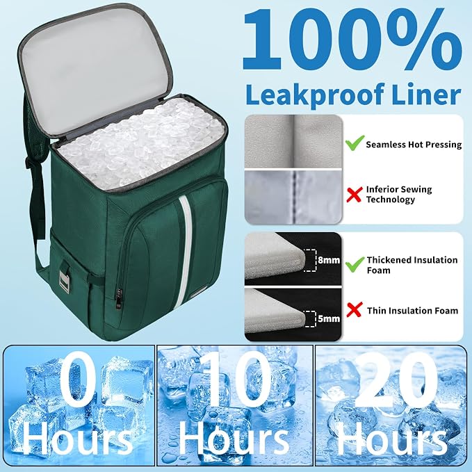 Cooler Backpack for Women Men,Insulated Backpack Cooler Leakproof Double Deck Work Lunchboxes Cooler Bag,Hot and Cold Thermal Backpack with Reflective Stripes
